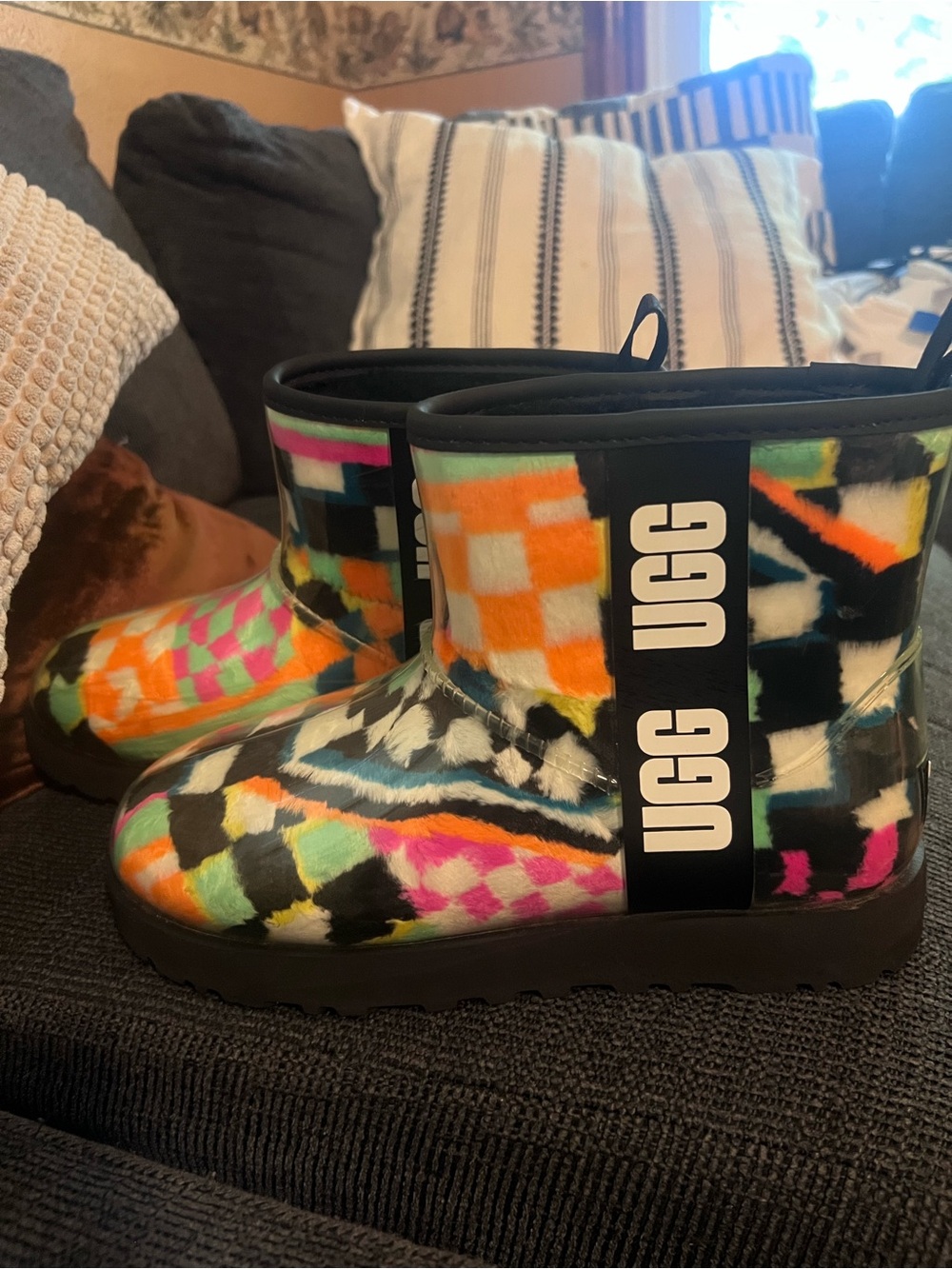 UGG Multicolor Checker Patch Short Boot - Orange, Pink, Green, Black